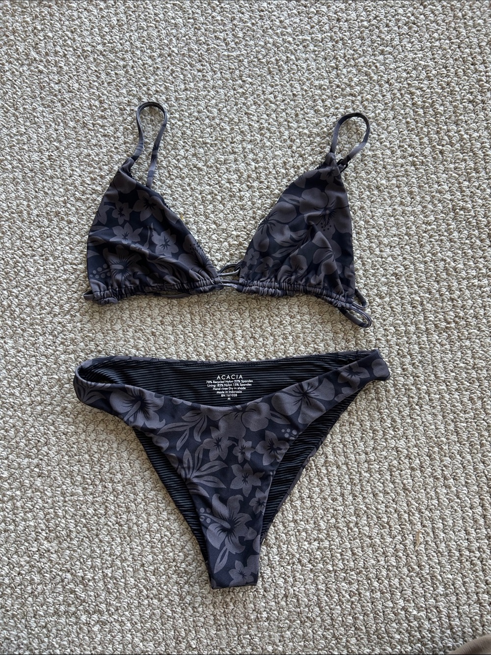 acacia swimwear Gigi Triangle Top with Floral Black Bottoms